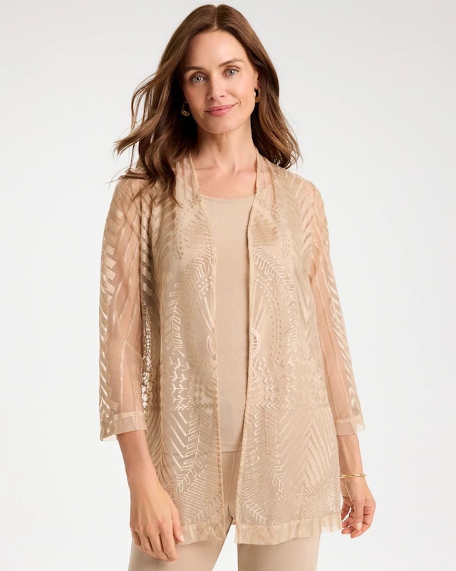 Travelers Sheer Embroidered Lace Cardigan - image 1